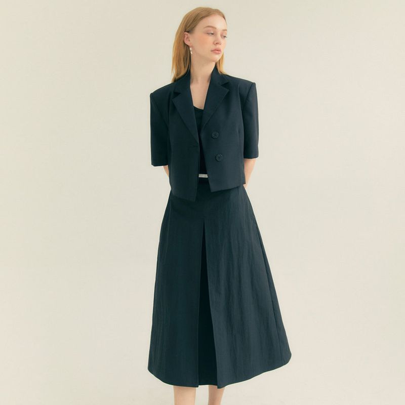 Crop Unbal Half Sleeve Jacket (Black)