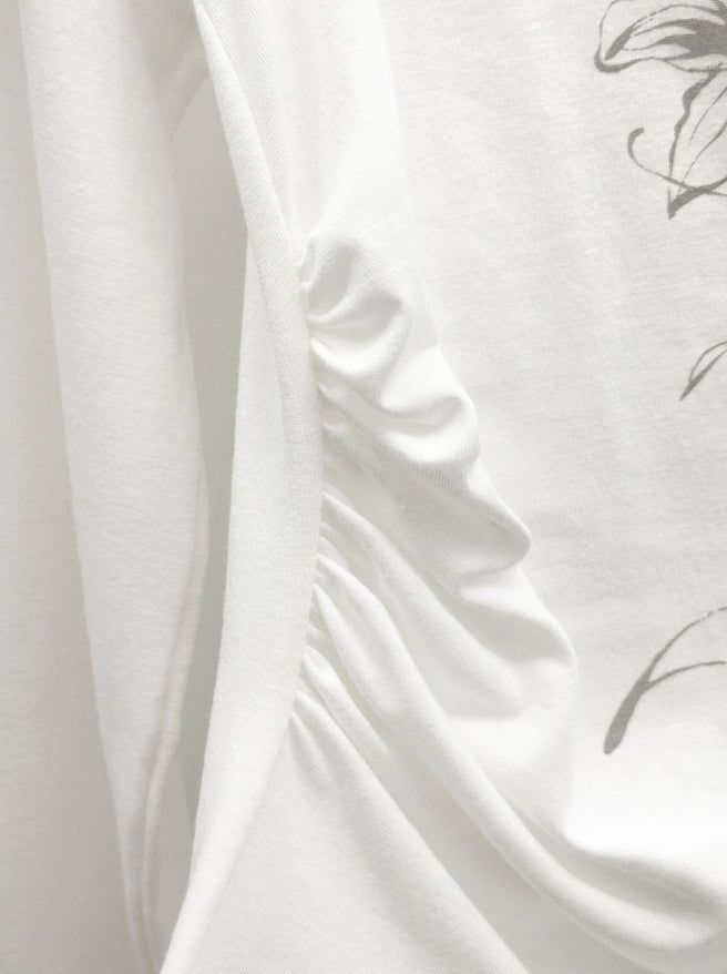 Ink Painting Flower One-Shoulder Off-Tee