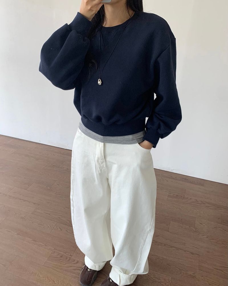 Burnt Overfit Balloon Crop Sweatshirts 4C