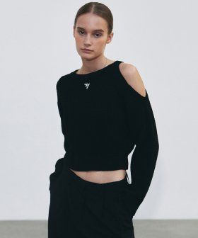 NICK&NICOLE(ニック&ニコール)の「NNC OPEN SHOULDER CUT OUT KNIT_BLACK(Tops)」