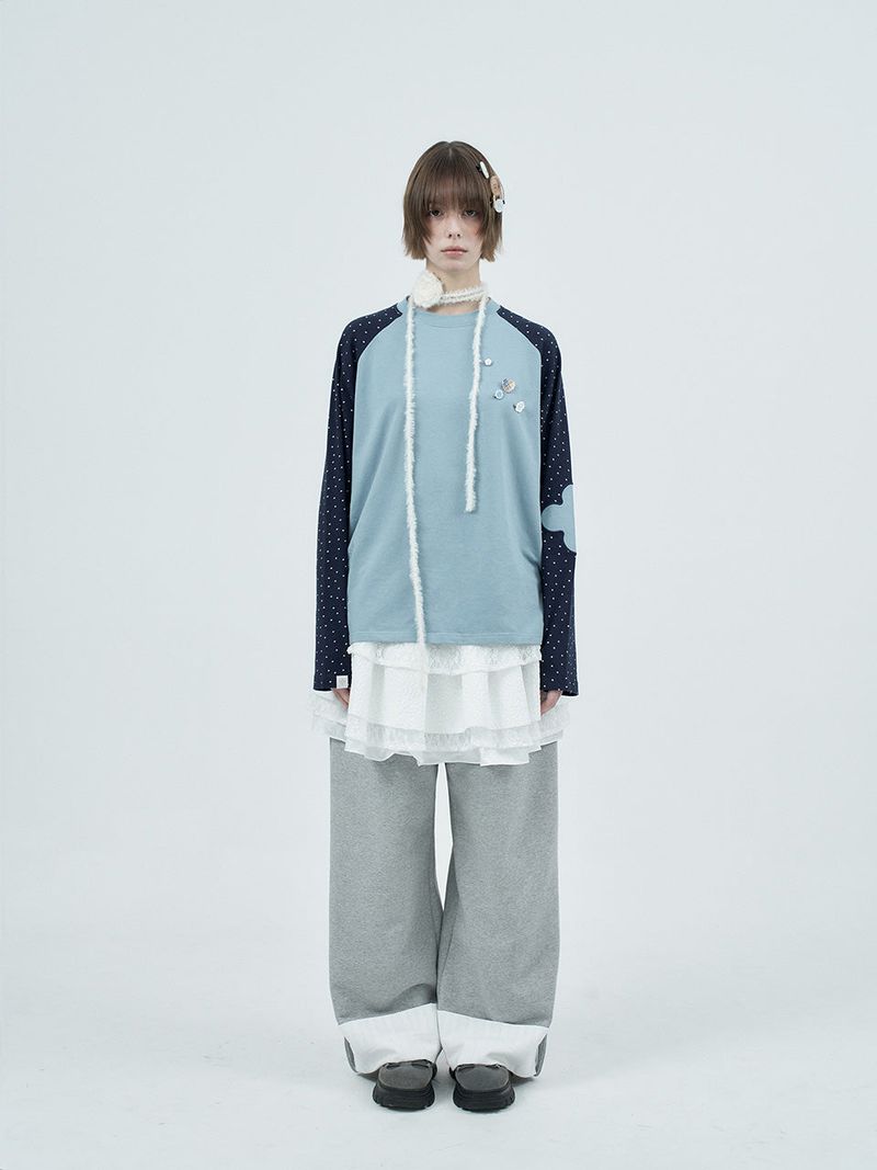 patched raglen t-shirts / sky