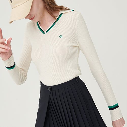 Line ribbed collar knit