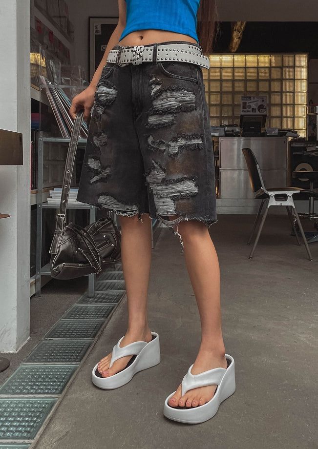 Tizzy Damage Black Denim Half Pants