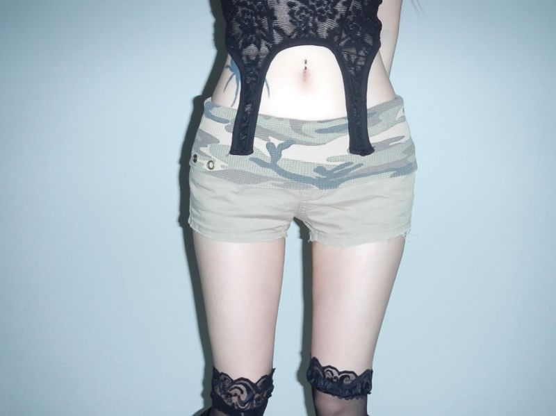 alone eyelet camo shorts