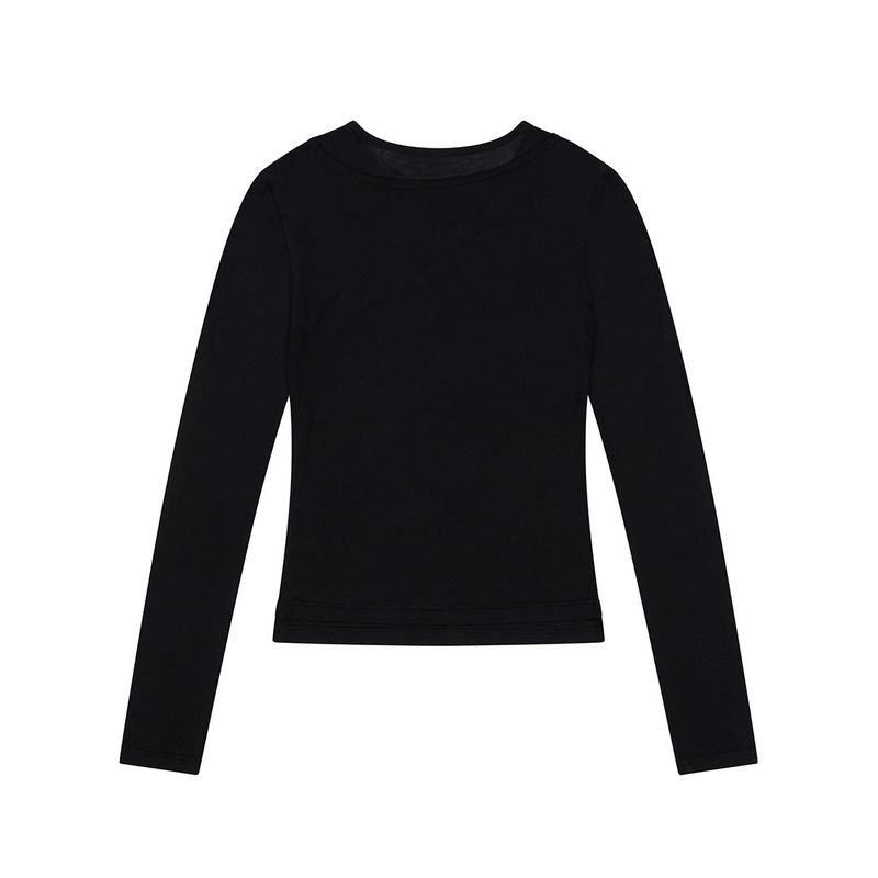 (DUC) Henley-Neck Double-Layer Long Sleeve Black