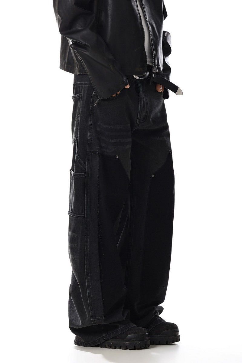 Workwear Studded Patchwork Jeans