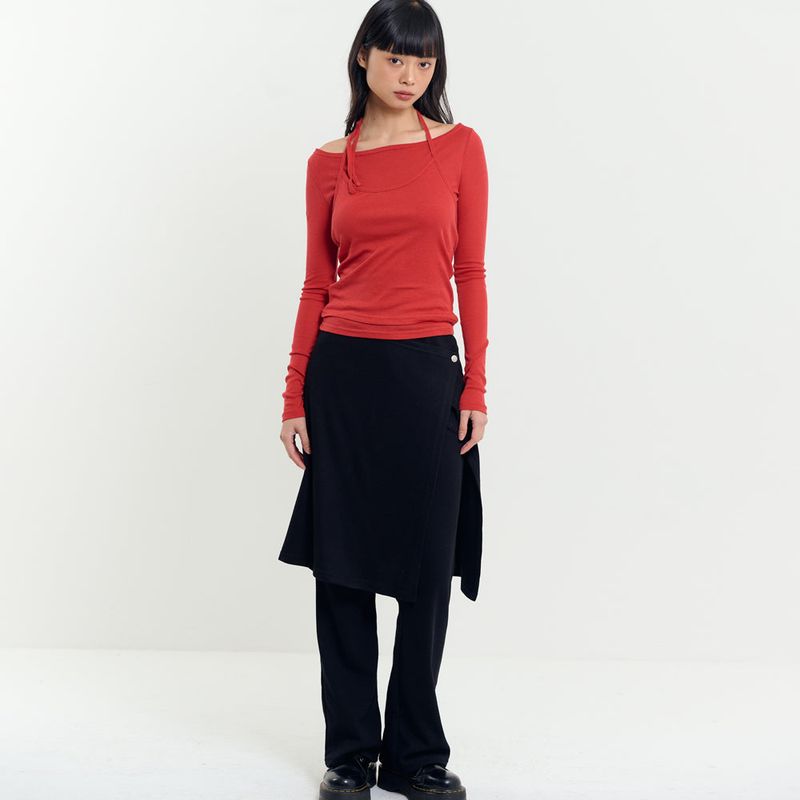 Wrap Skirt Pants Black