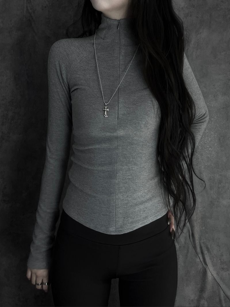 slim half-zip high-neck top (2color)
