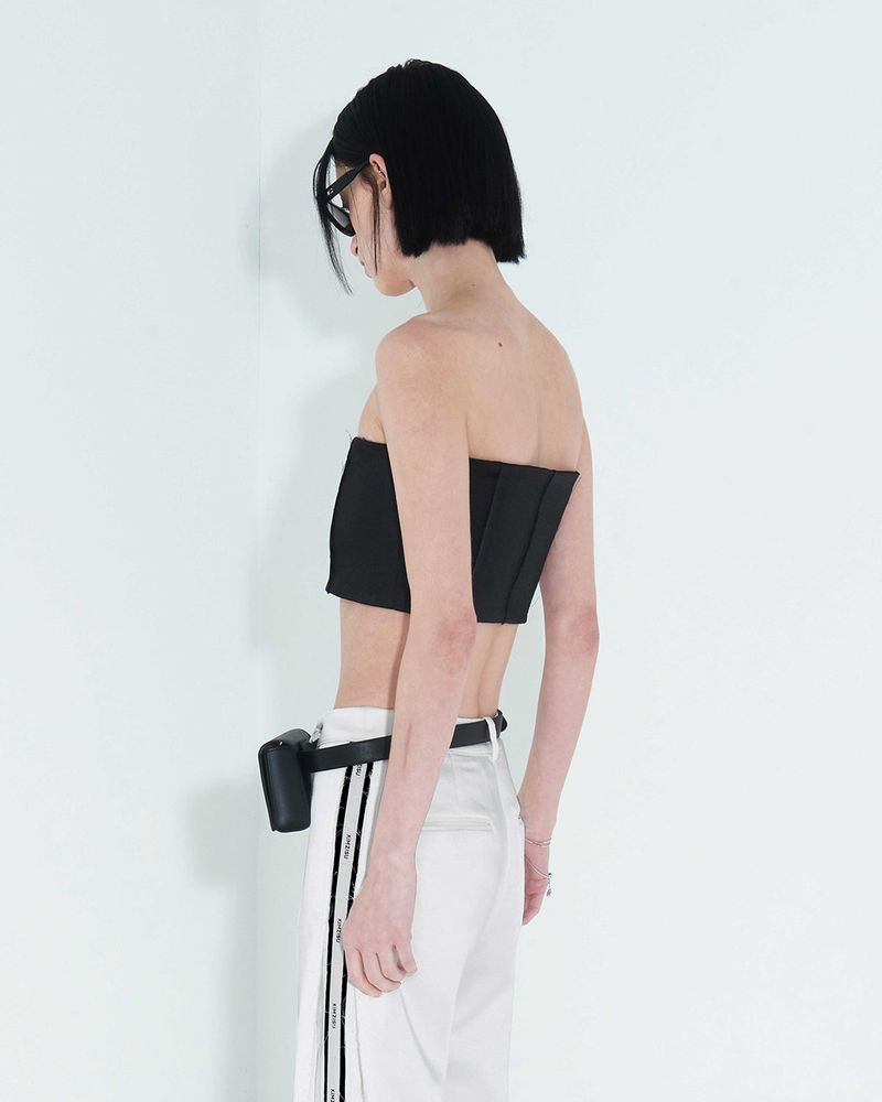 Raw Edge Button Tube Top _ Black