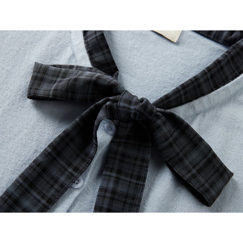 Checked Ribbon Neck Knit Cardigan