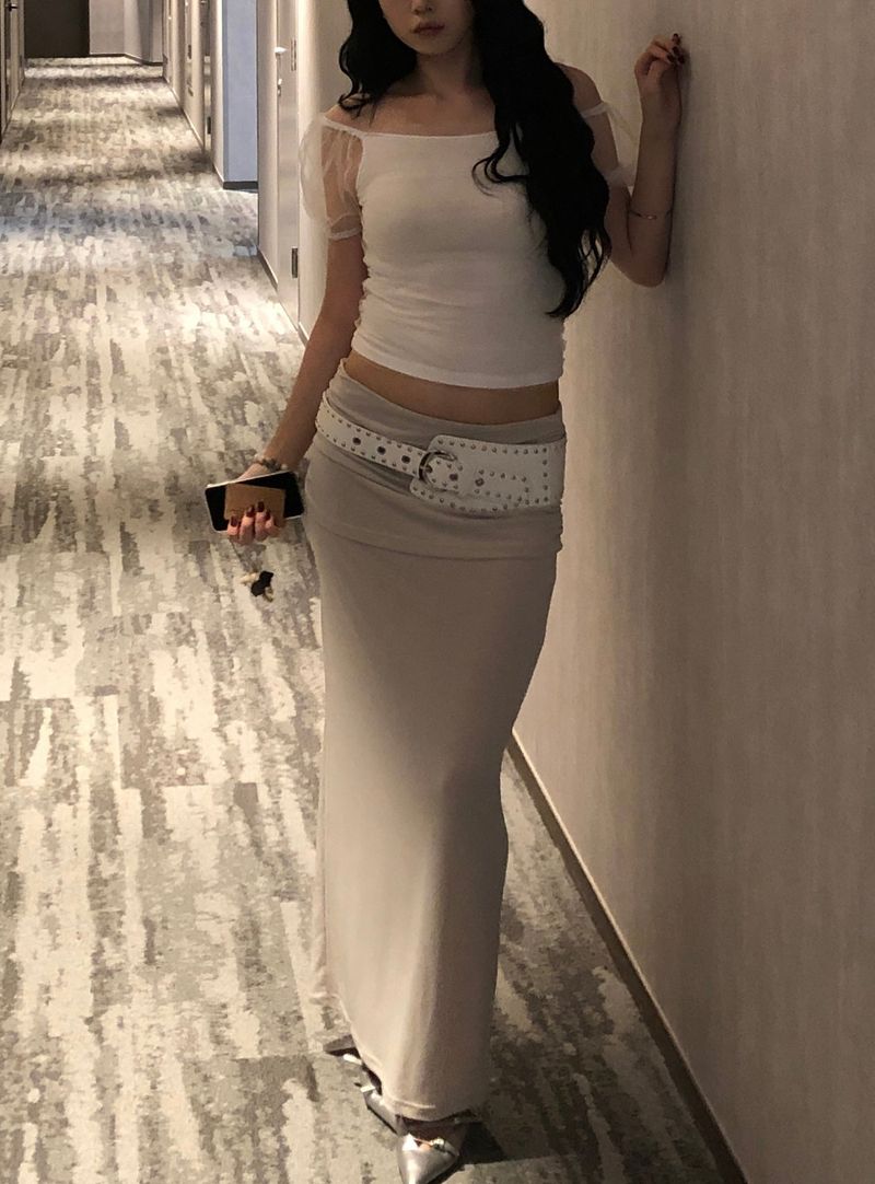 Jelly Shirring Long Skirt