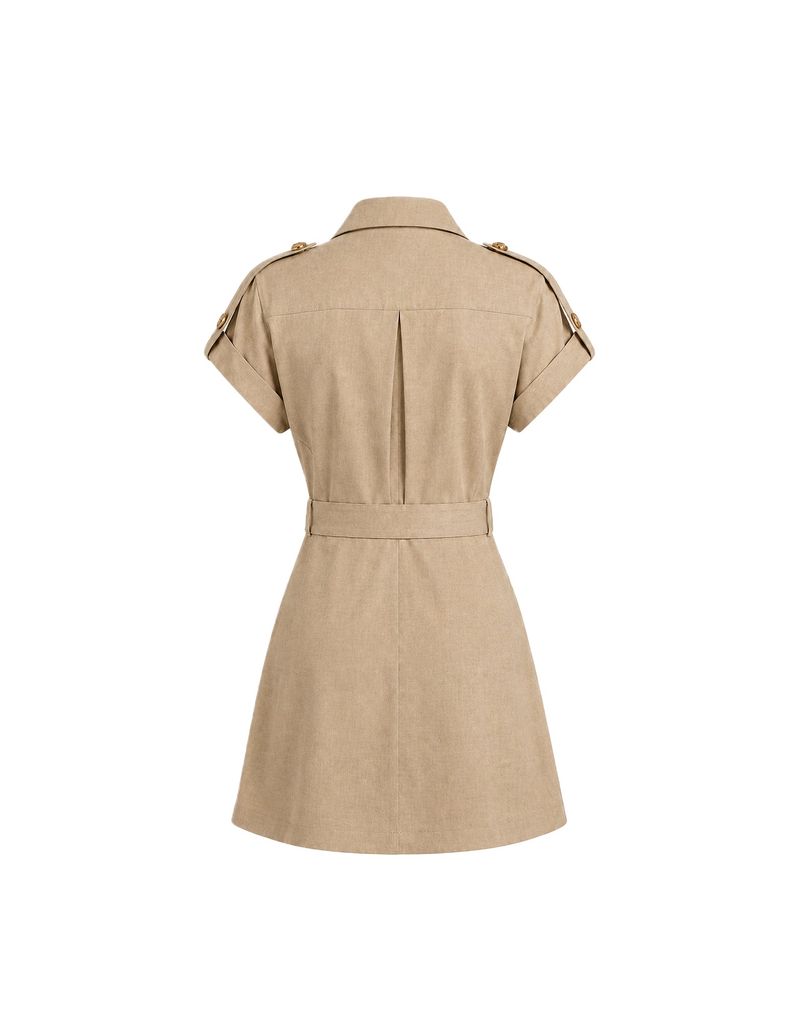 Arienne Gold Button Safari Mini Dress Sandbeige