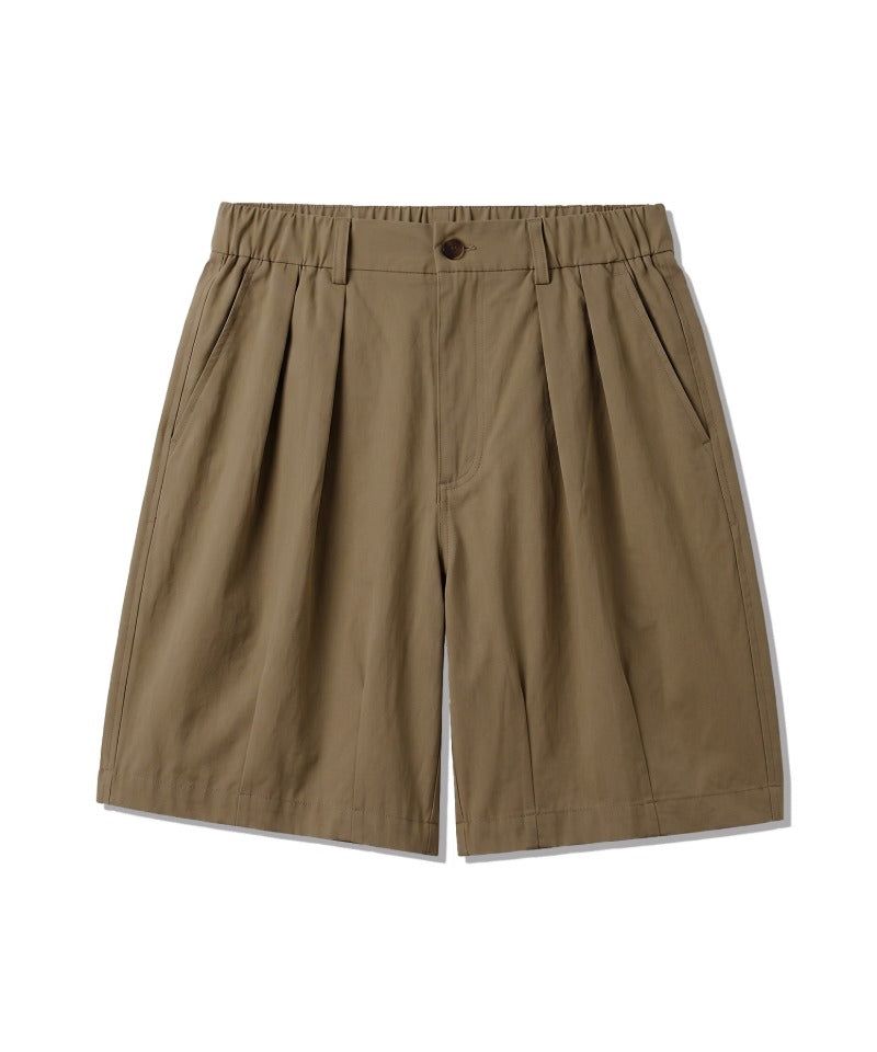 Nylon Stretch Double-Pleat Shorts Beige