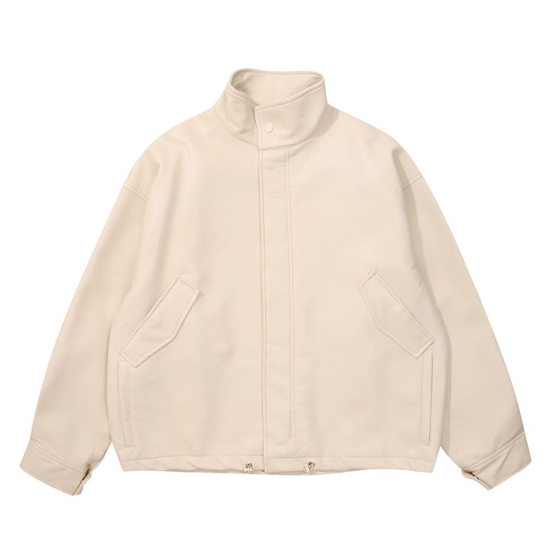 Overfit Buffing Leather Rider Jacket_Ivory