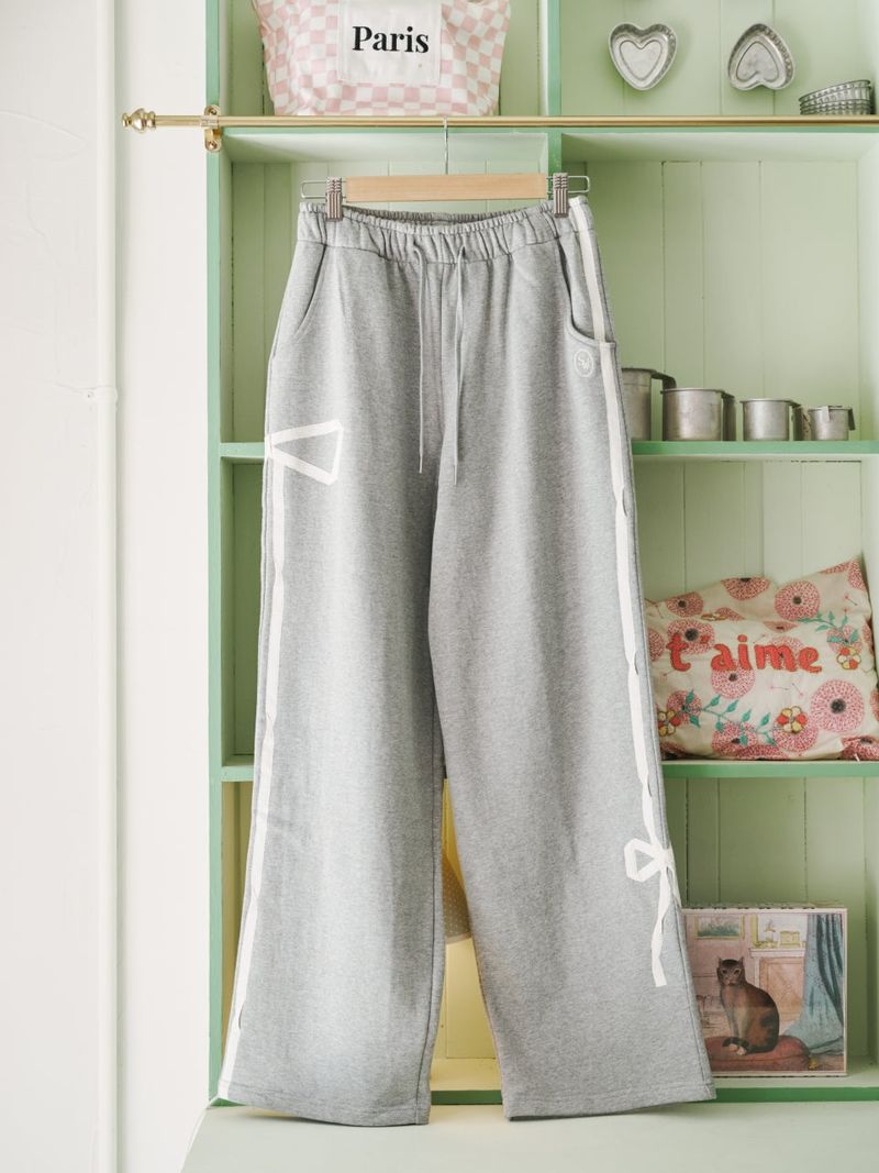 [SS ver] SWEET RIBBON SWEAT PANTS - GRAY/WHITE
