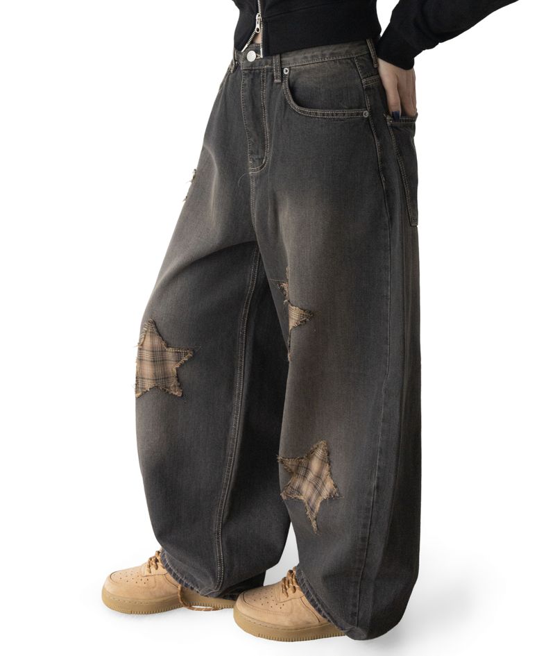 Sina Check Damage Curved Jeans