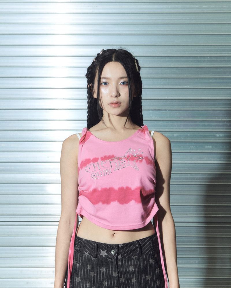 gem stone shirring top- pink