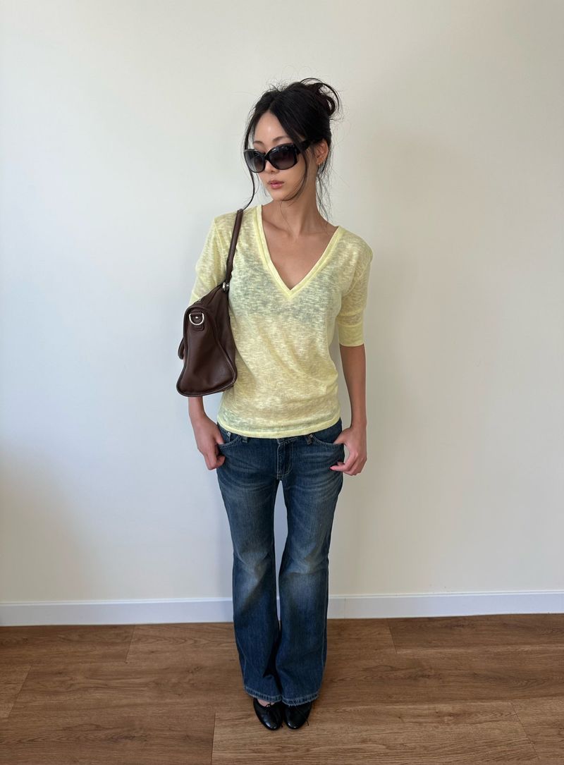 sheer v neck tee