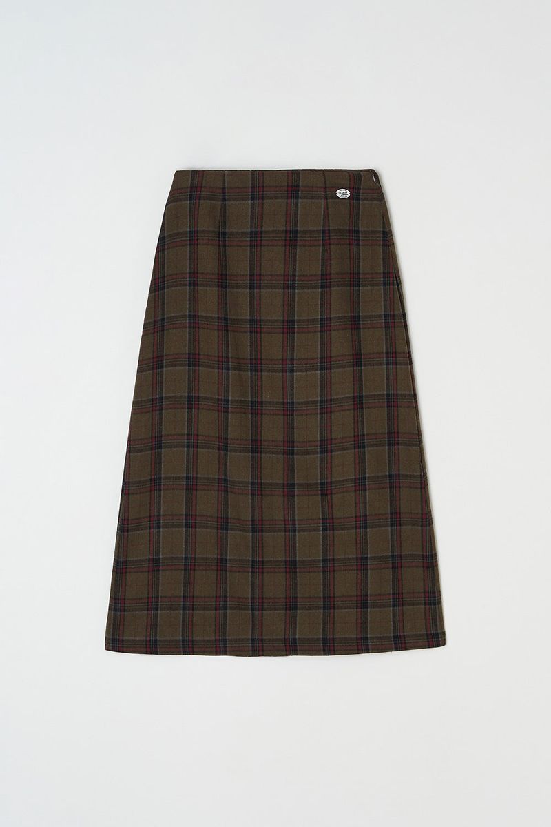 Falling long skirt_check brown