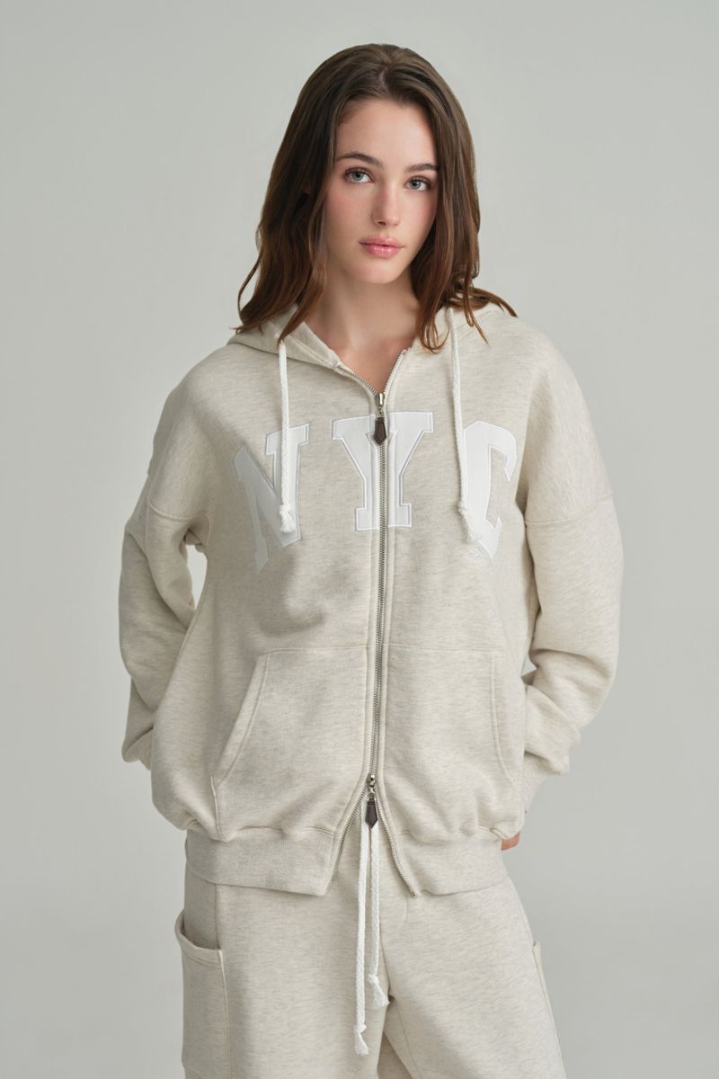 NYC hooded zip-up, Light Melange