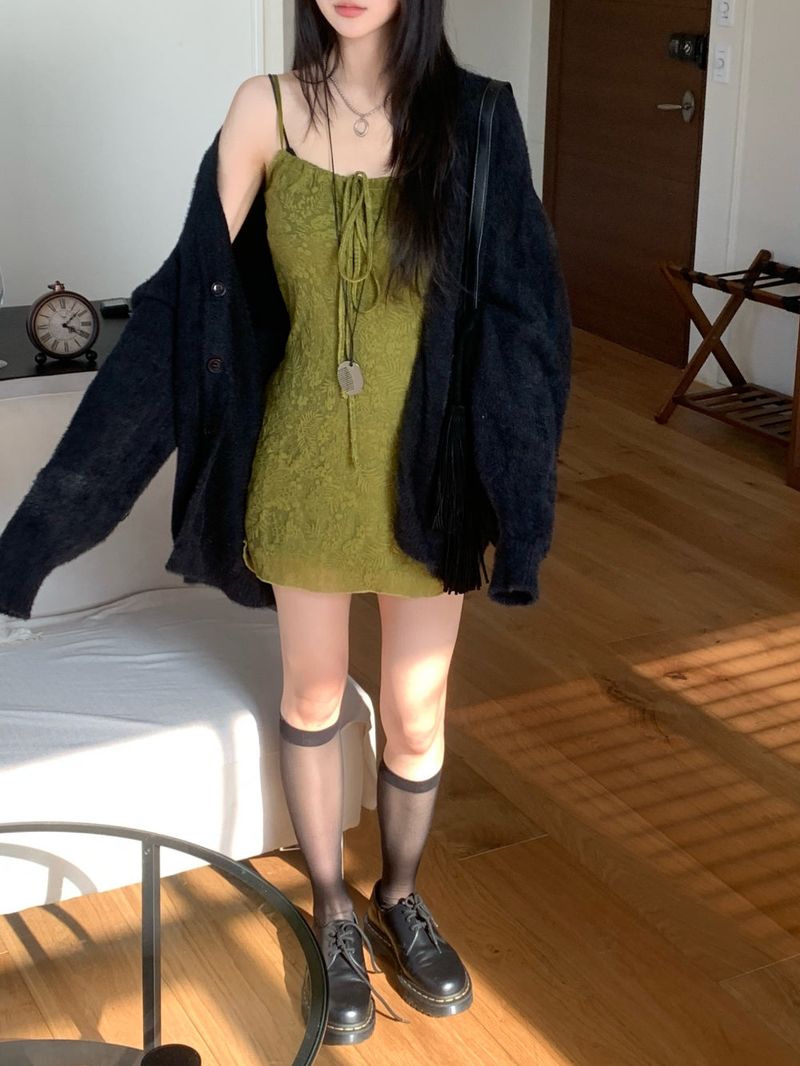 Lumi square Lace String Mini Dress