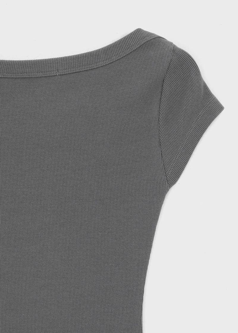 [B-BASIC] Basic Ribbed Boat Neck Short Sleeve Tee (2 SIZE)