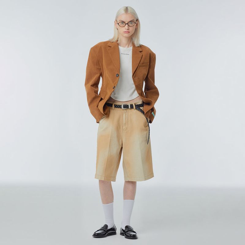 Power shoulder faux-suede jacket