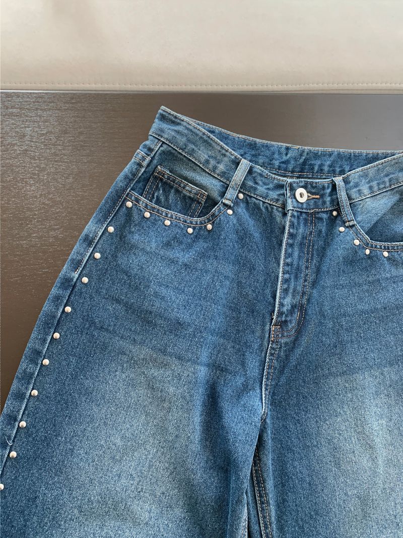 Sia Ball Stud Wide Denim Pants