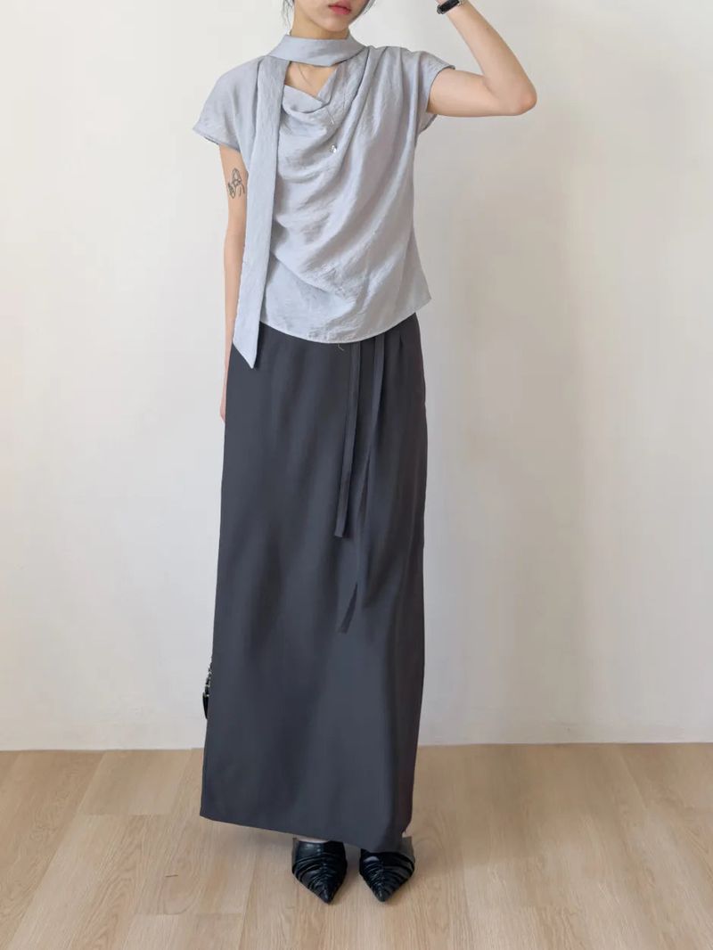 [Short Sleeve Version] Meringue Drape Tie Blouse