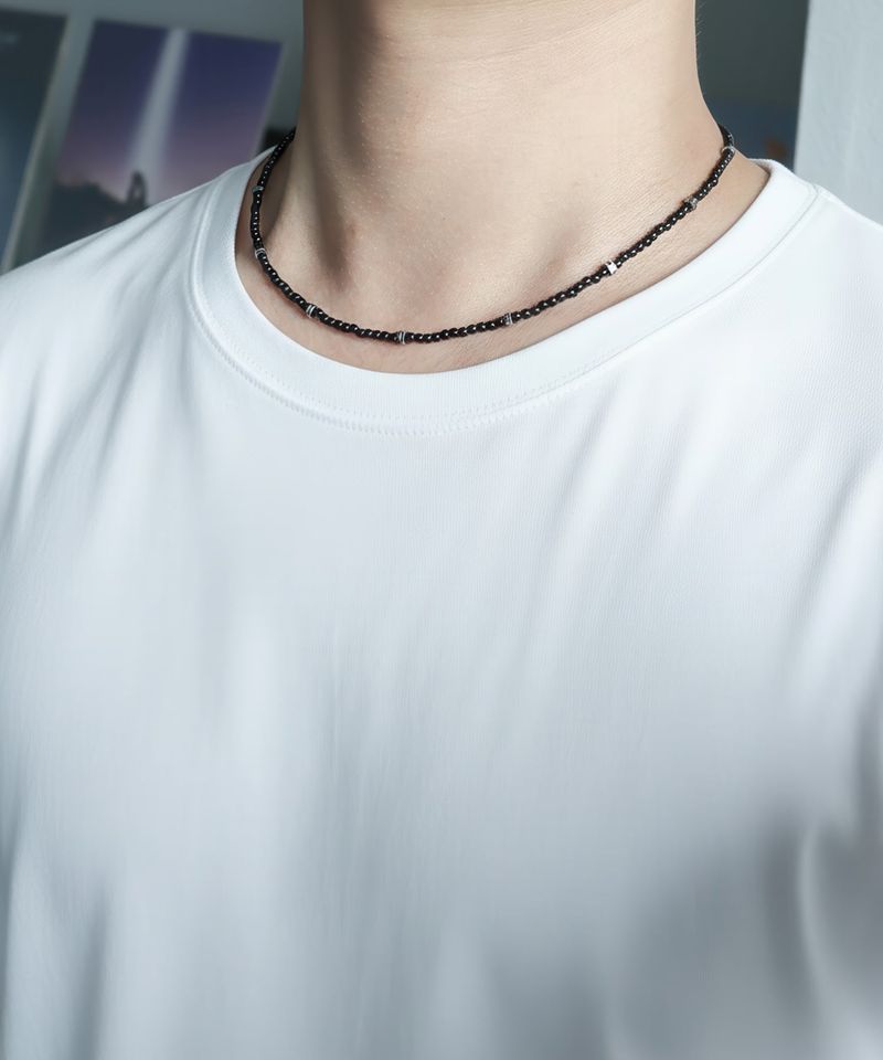 Men’s black beaded necklace_CLEF FUSION SPARK NEC