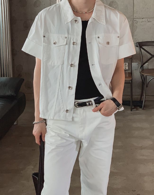 Kelden Cutout Short Sleeve Trucker Shacket