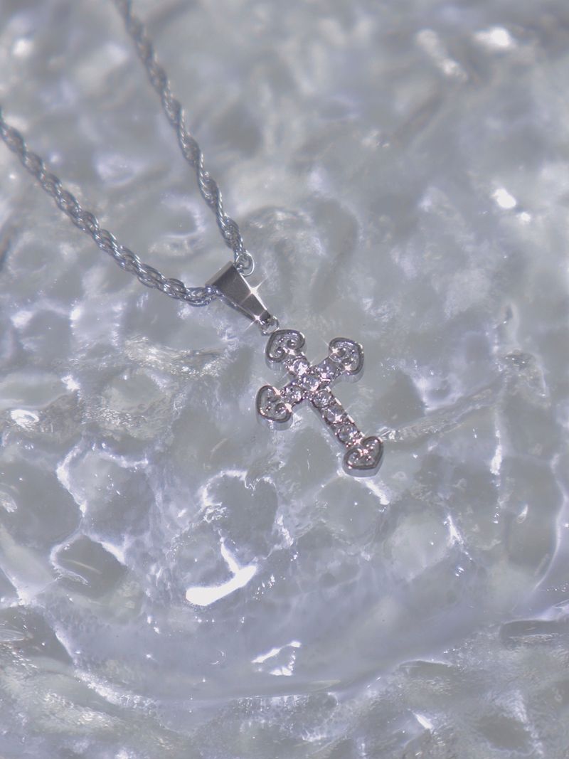 crystal stone cubic cross necklace