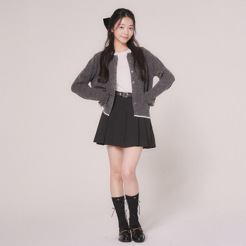 LINE BOUCLE KNIT CARDIGAN (DEEP GRAY)