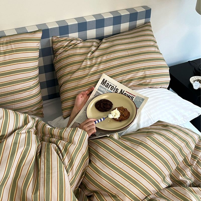 woody green stripe duvet cover (SS/160x210cm)