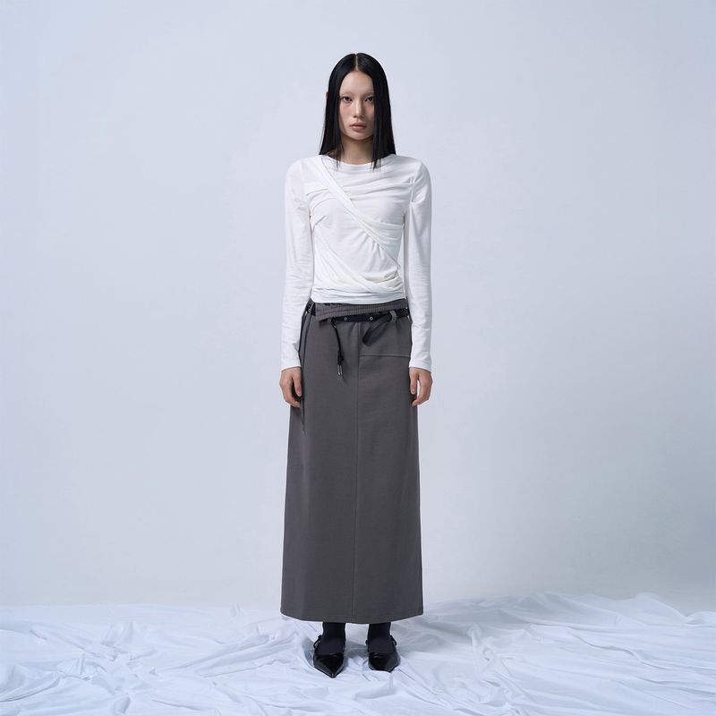 TWIST DRAPE LONG SLEEVE TOP (WHITE)