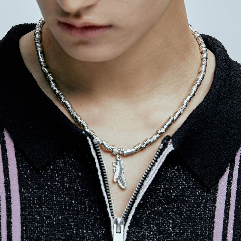 feather & antique silver beads necklace
