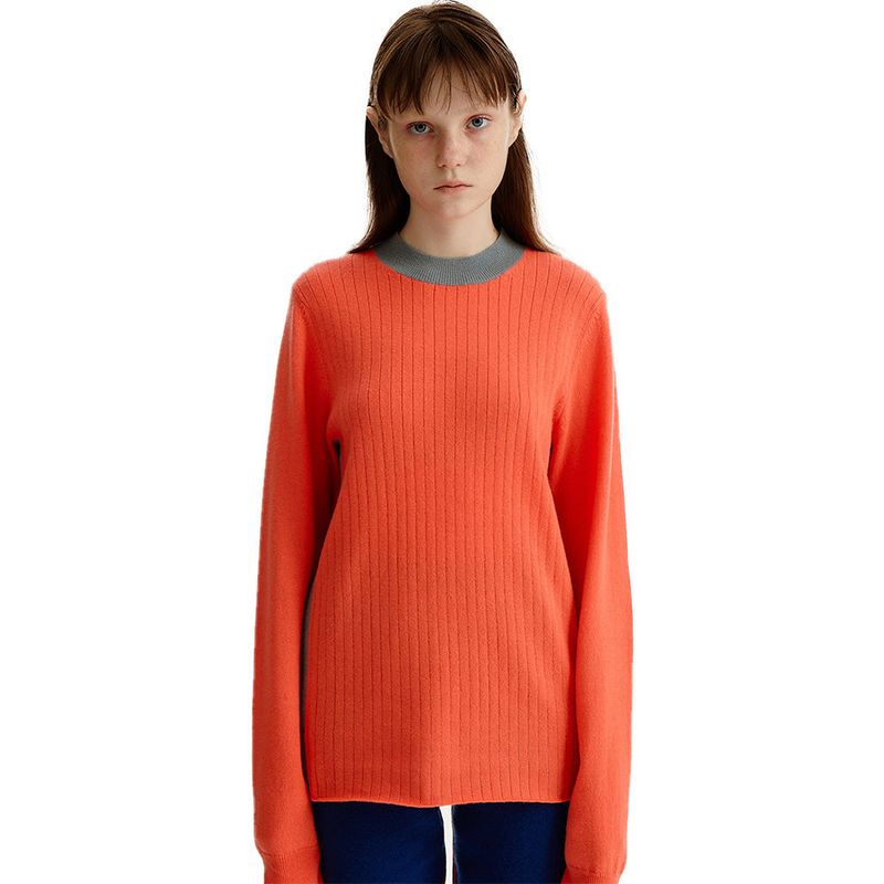 JE NE SAIS QUOI ENSEMBLE（ジュヌセクワアンサンブル）の「INTARSIA PANEL RIB PULLOVER_ORANGE（Tops）」