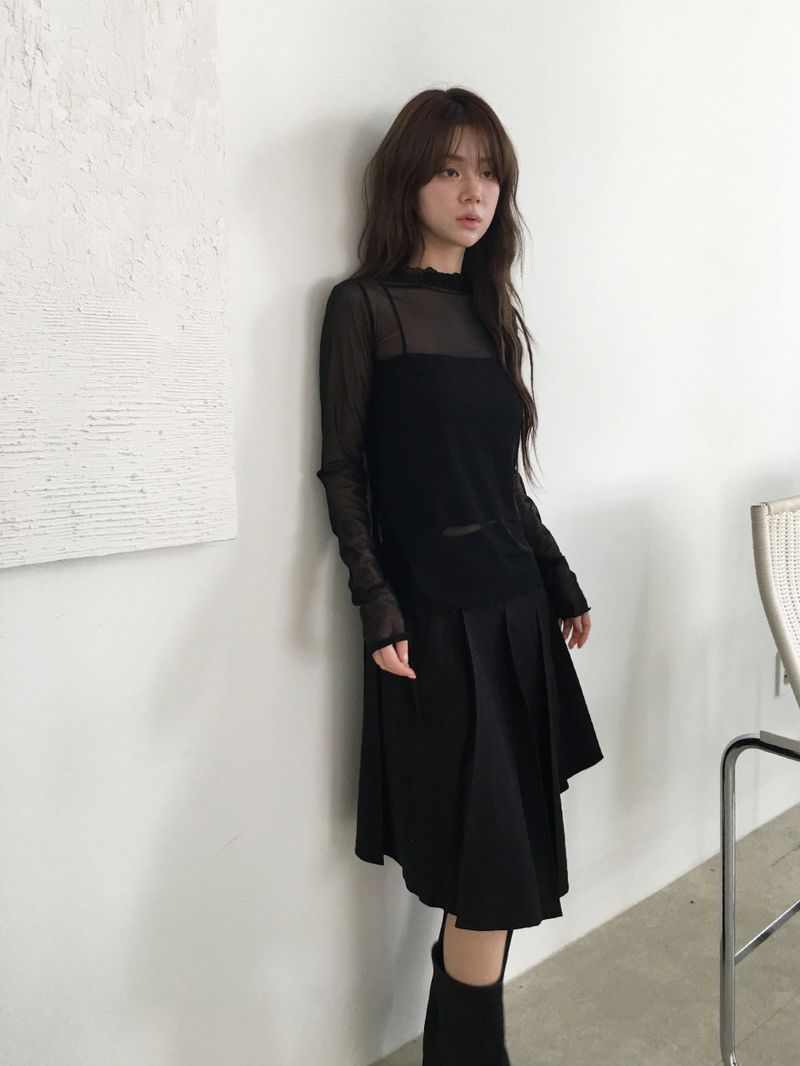 Unbal pleated wrap skirt