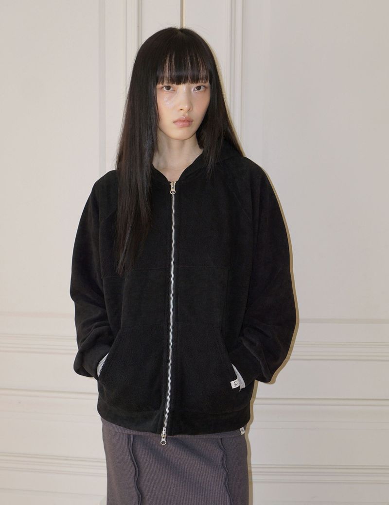 FLEECE HOODIE ZIP-UP(BLACK)