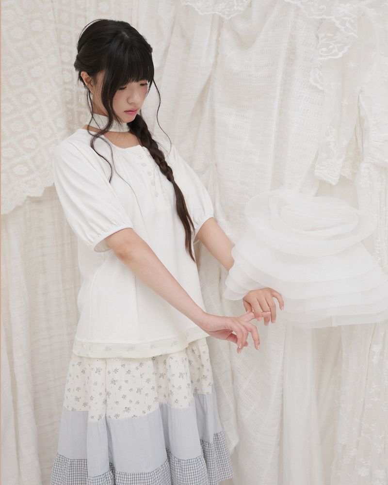 Blooming garden patchwork skirt / ivory