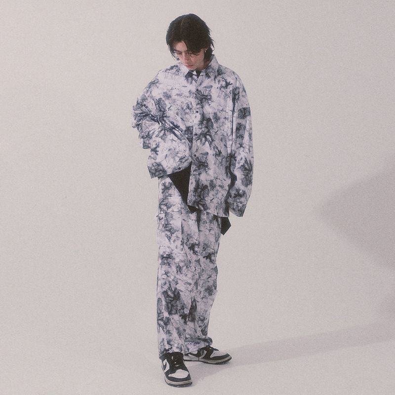 tie-dye wide cargo pants_white
