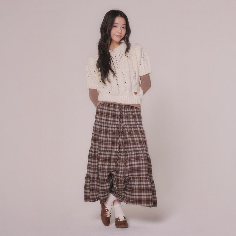 CABLE KNIT SHORT-SLEEVED TOP (IVORY)