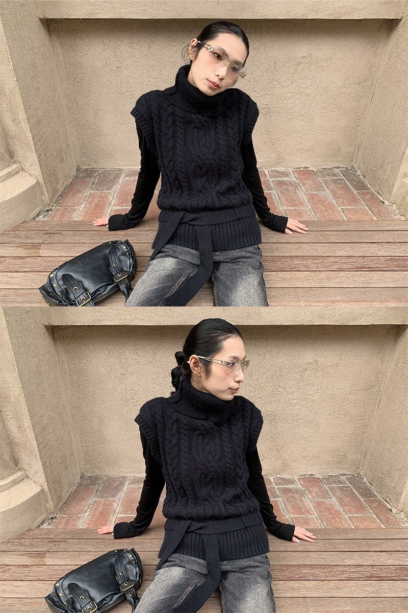 turtleneck twisted strap sleeveless knitwear