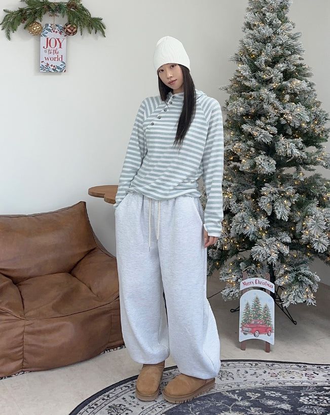 Veil diagonal button hood ST long sleeve