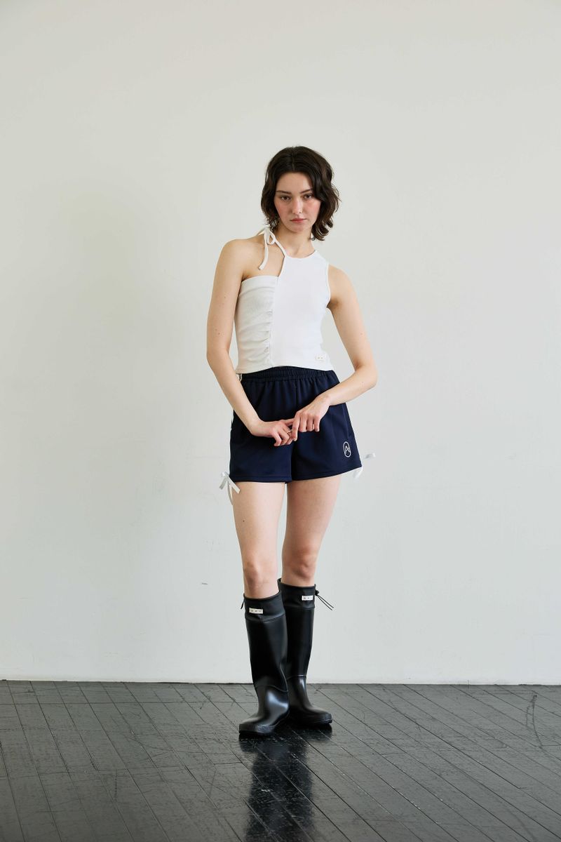 RIBBON JERSEY TRACK MICRO SHORTS / NAVY