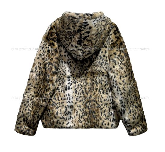 Blurry pattern hooded fur jumper
