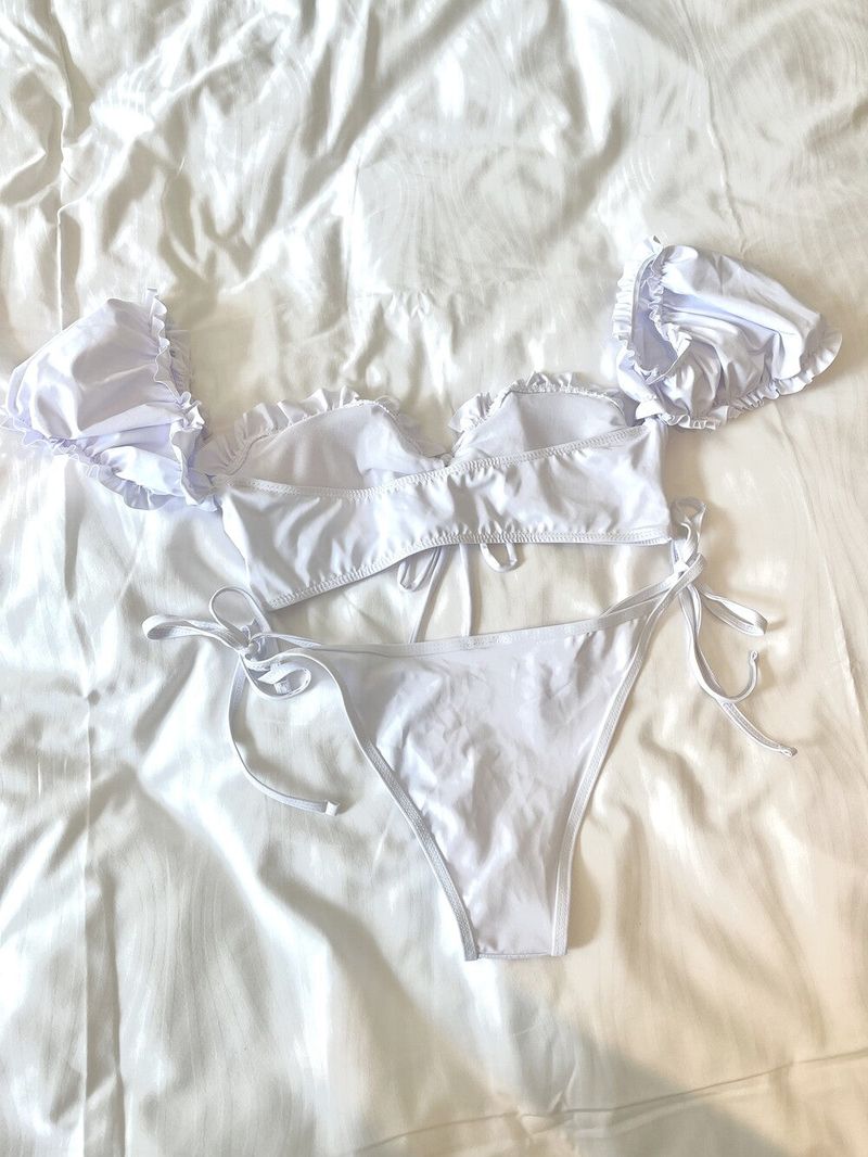 1004. Garden puff ribbon bikini (white)