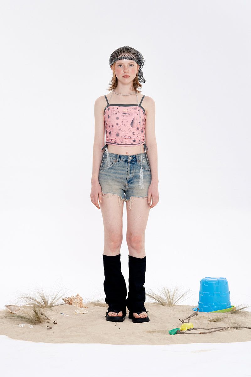 CHERRY SHIRRING SWIM BRA TOP [PINK]