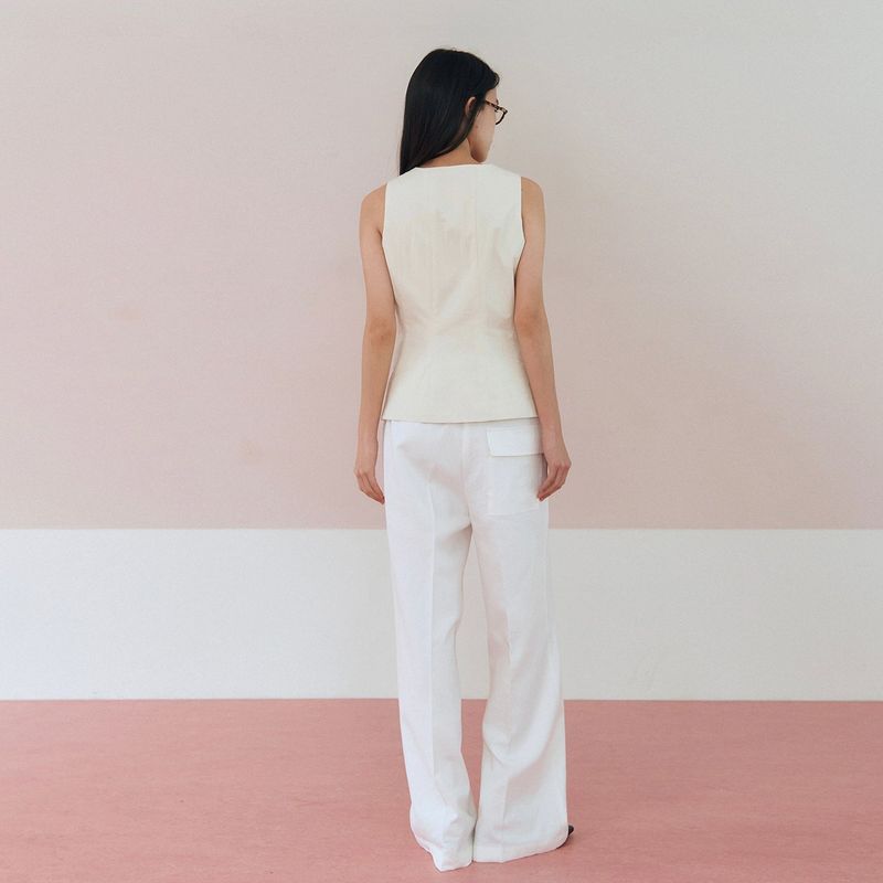 Linen Blended String Pants_Ivory