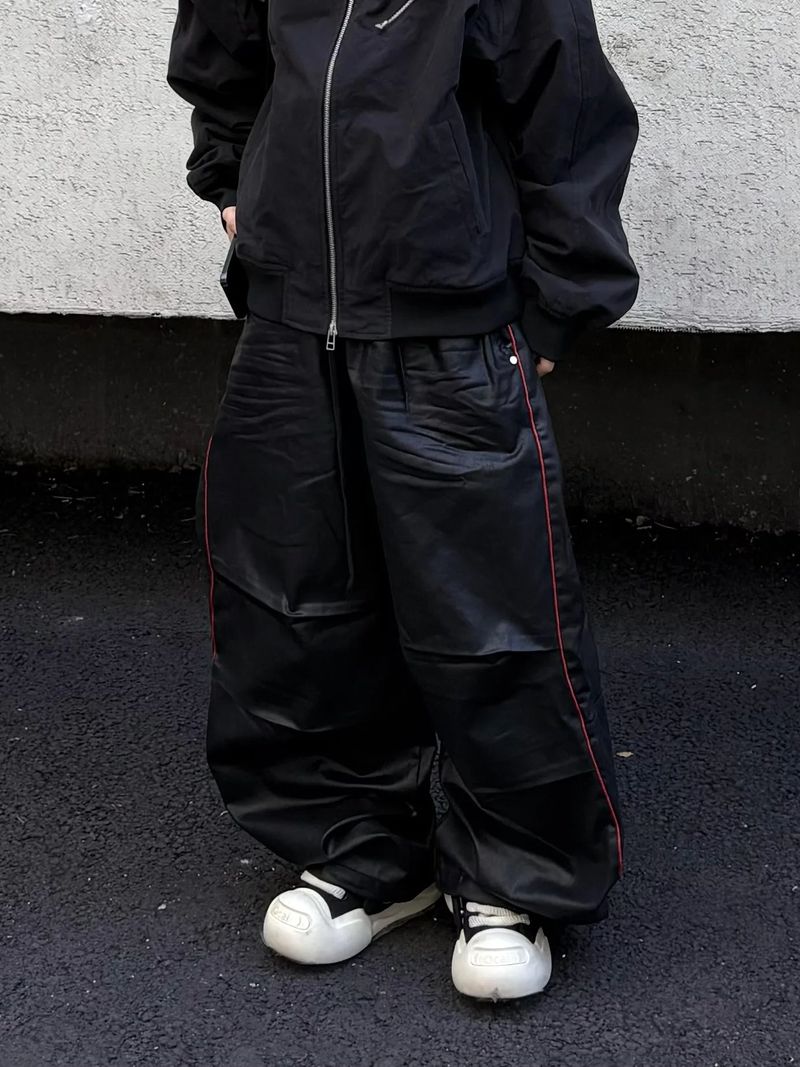 wet coating piping wide pants